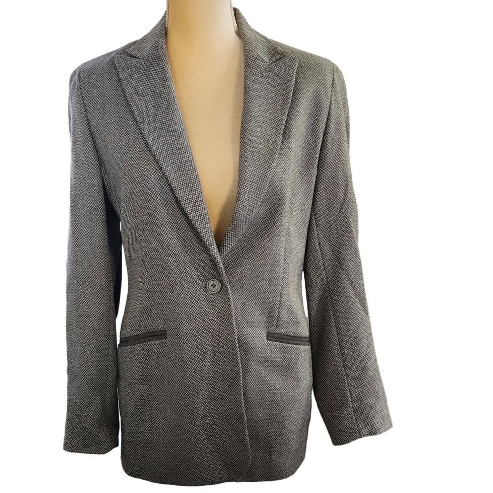 Jones New York Country Women's Gray White Single wool Button Blazer Size 4